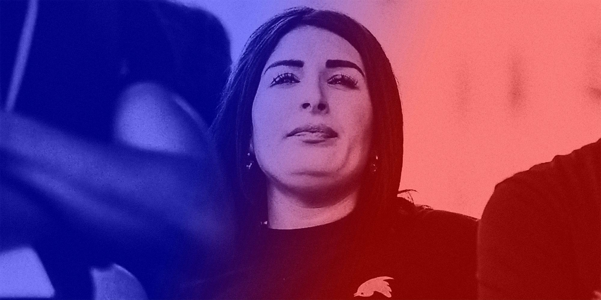 Laura Loomer looking off camera.