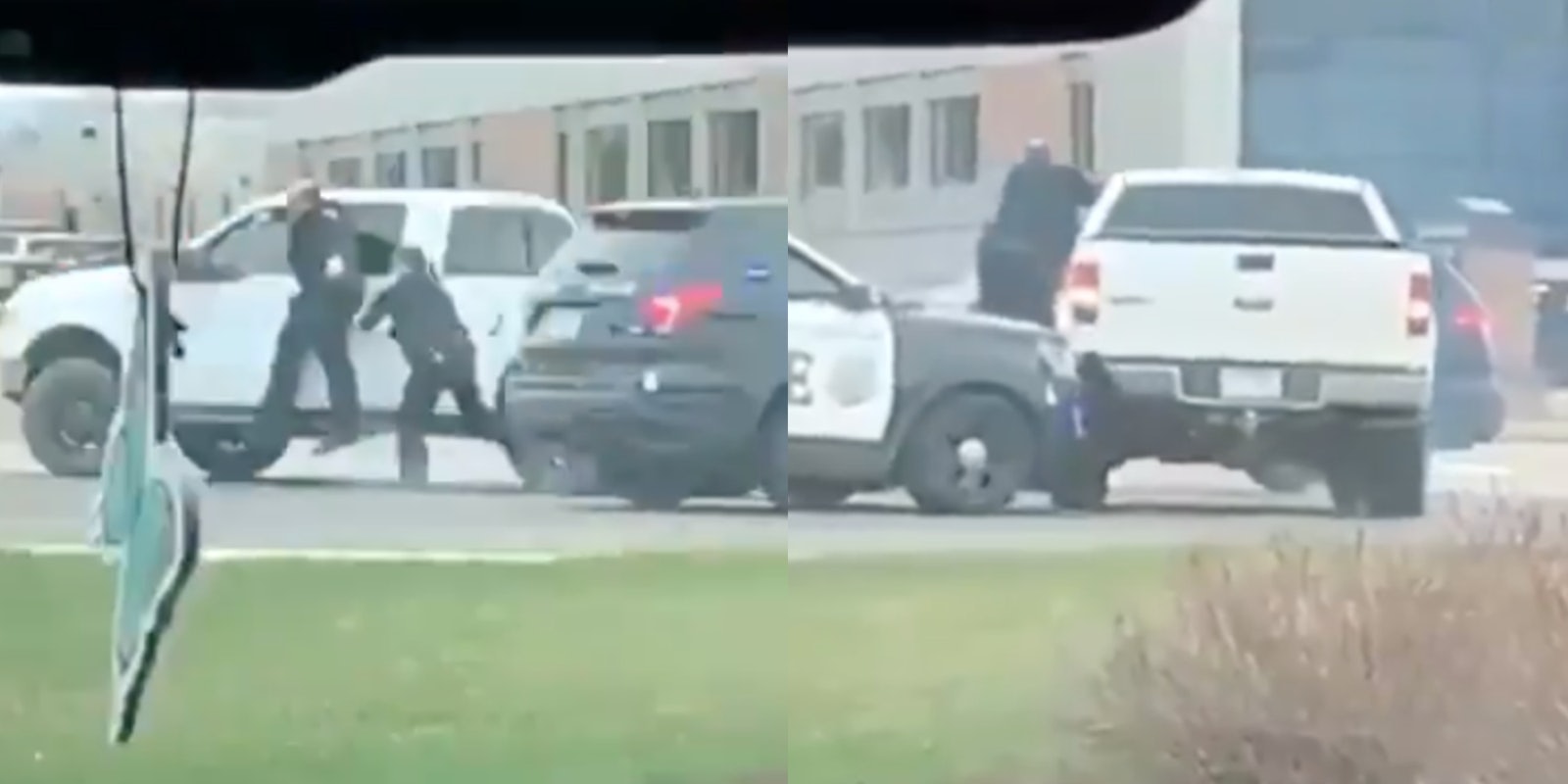 video footage of the suspect driving away with the cop