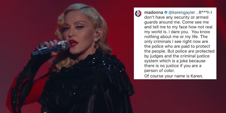 Madonna next to an Instagram post
