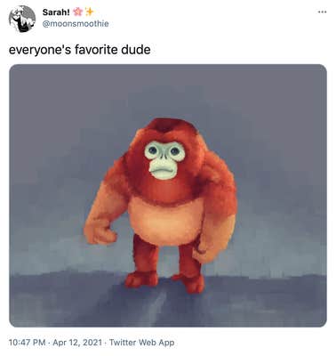 "everyone's favourite dude" particularly fluffy looking painting of monke