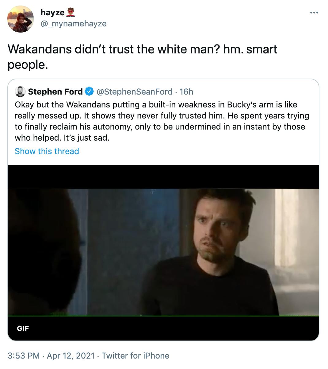 Wakandans didn’t trust the white man? hm. smart people.