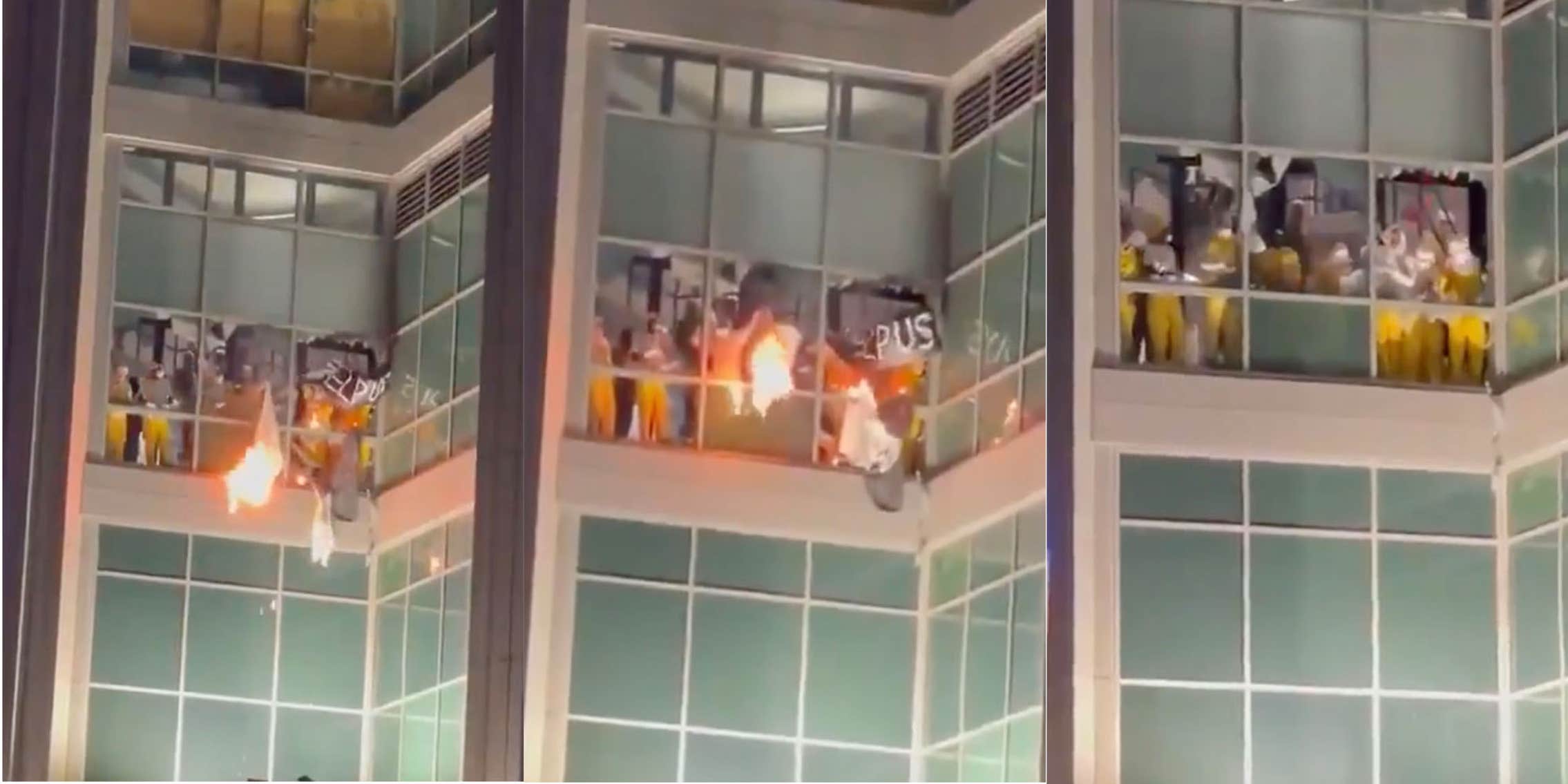 Video Shows Inmates Tossing Burning Objects From Broken Jail Windows