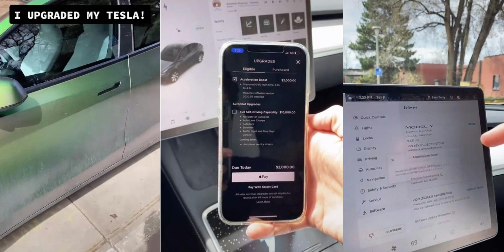 A TikTok video of a Tesla being upgraded