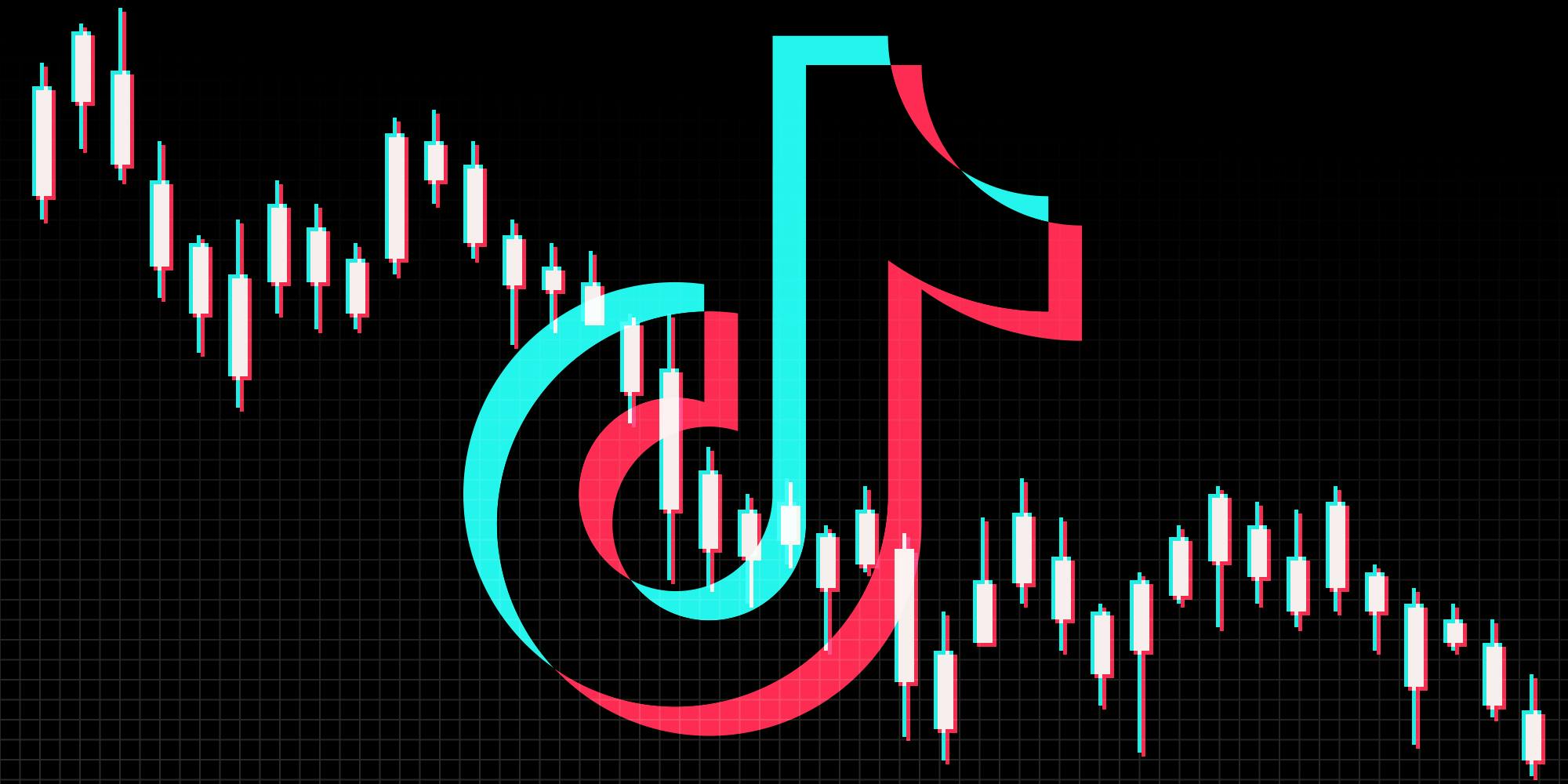 tiktok logo with downward trending stock tracker chart