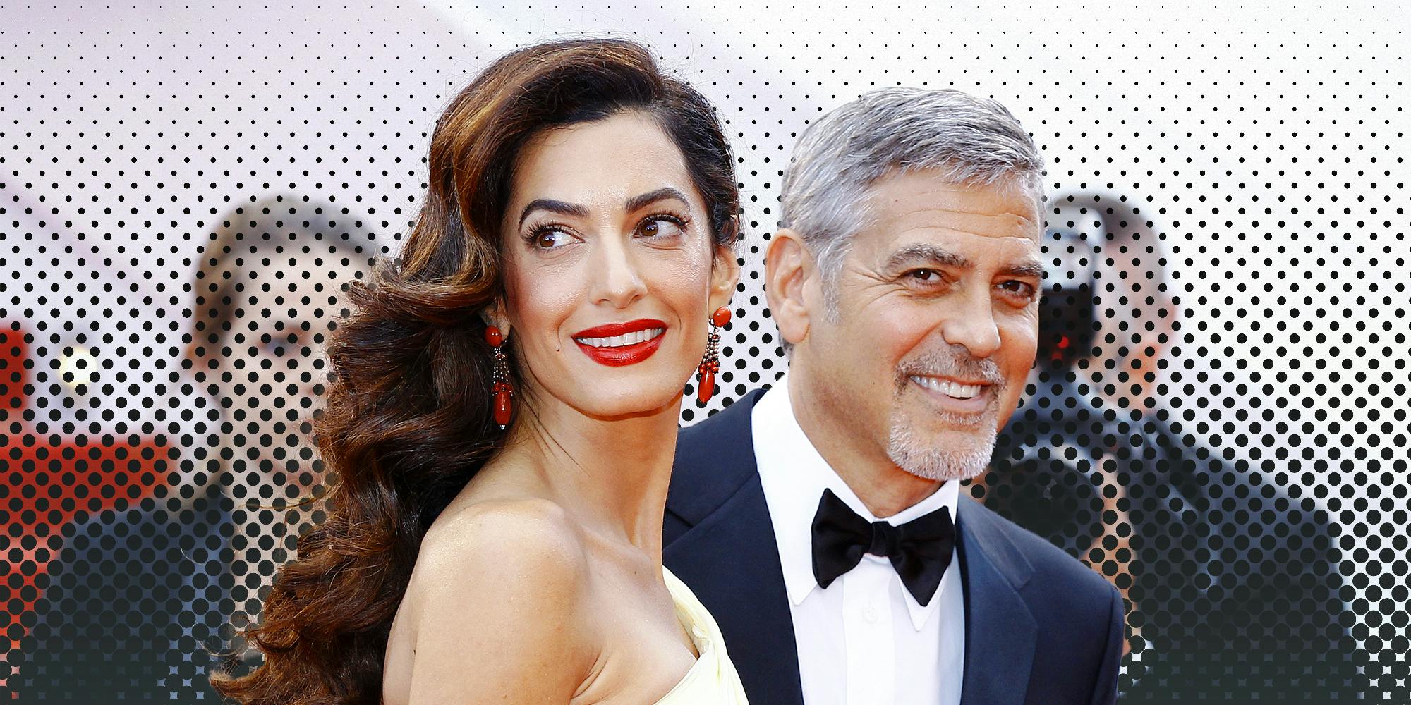 George and Amal Alamuddin Clooney smiling.