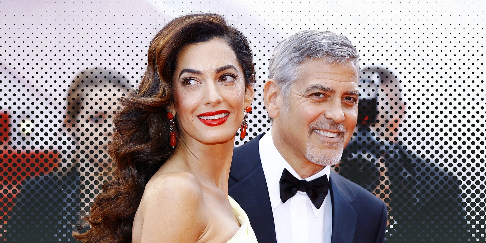 George and Amal Alamuddin Clooney smiling.