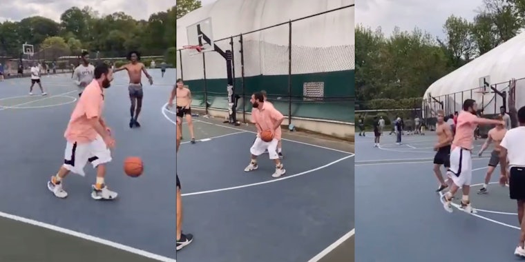Adam Sandler playing pickup basketball in Long Island