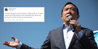New York City Mayor Candidate Andrew Yang next to a tweet criticizing his police plan from Thursday's debate.