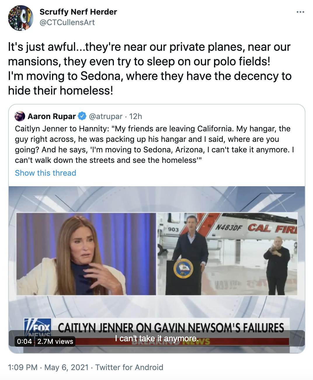 It's just awful...they're near our private planes, near our mansions, they even try to sleep on our polo fields! I'm moving to Sedona, where they have the decency to hide their homeless!