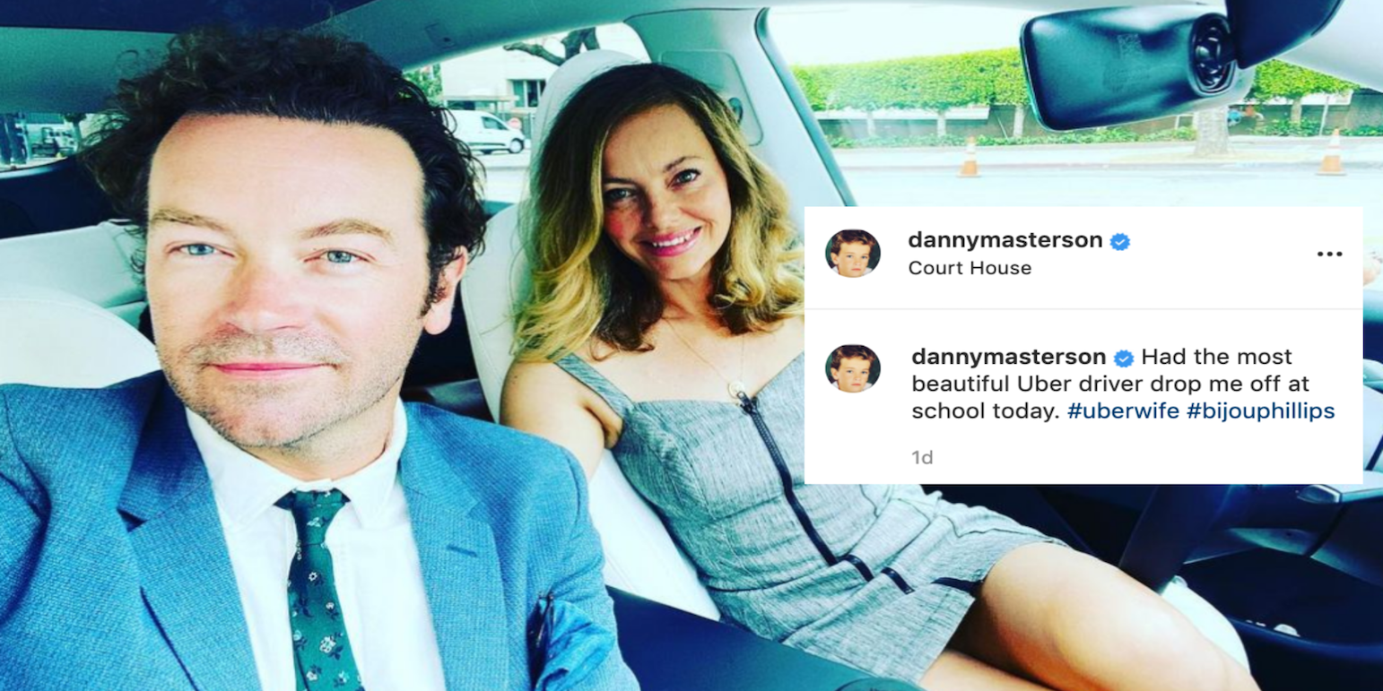 Danny Masterson Instagram selfie with his wife Bijou Phillips captioned "Had the most beautiful Uber driver drop me off at school today."