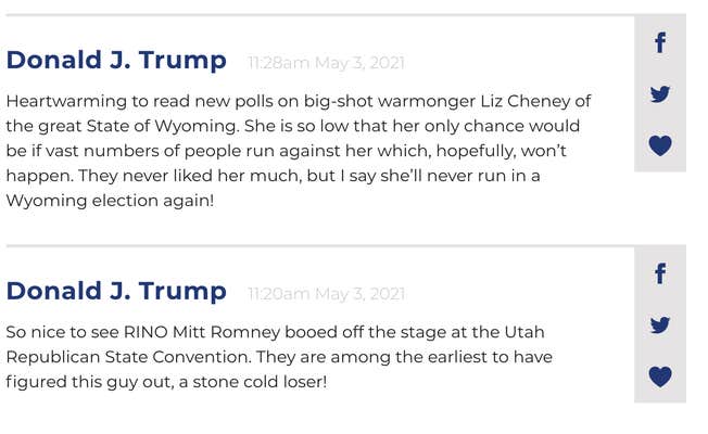 trump posts on his website calling out mitt romney
