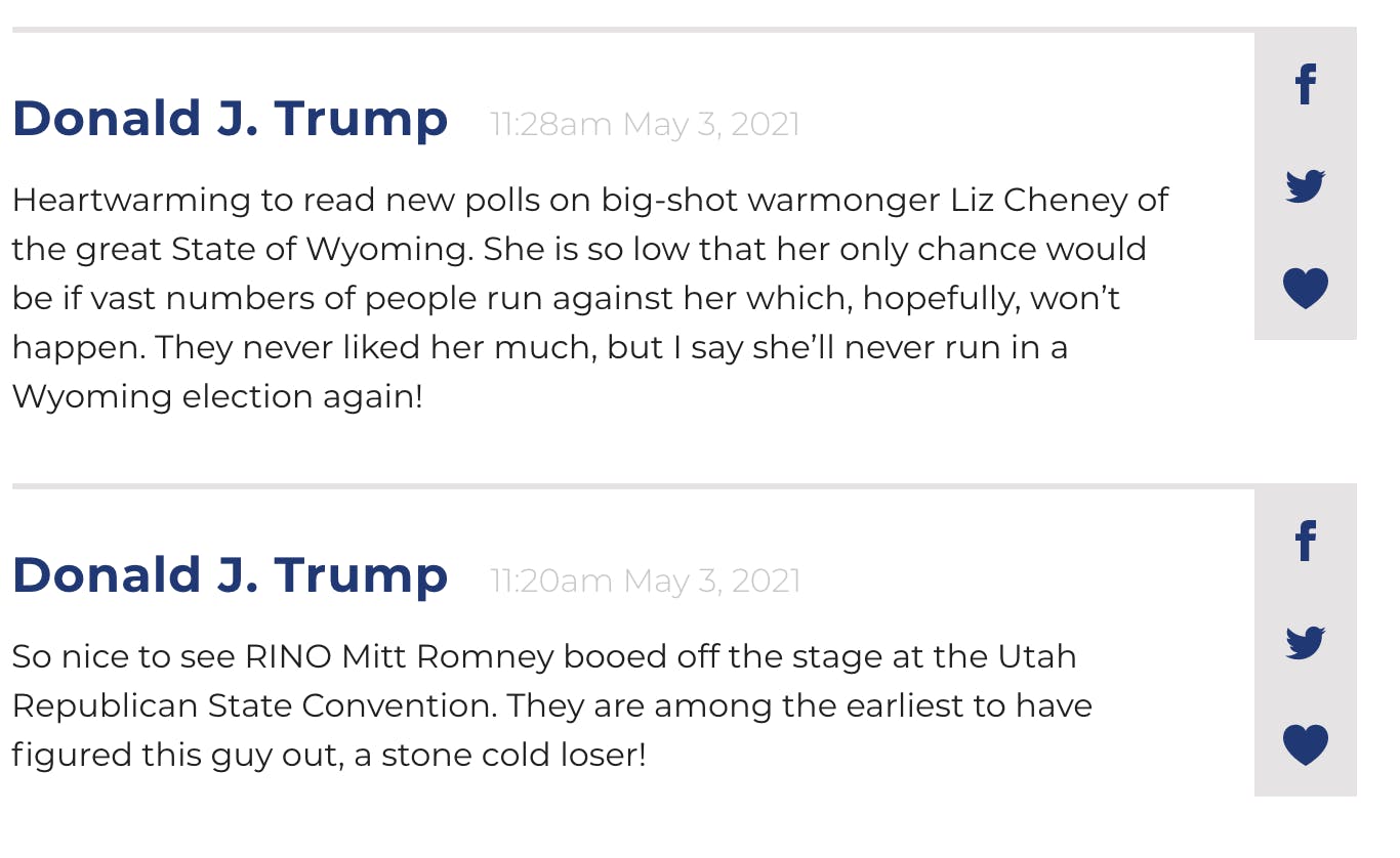 trump posts on his website calling out mitt romney