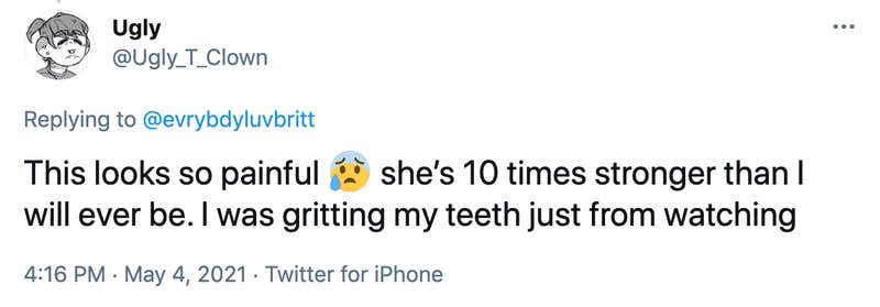 This looks so painful 😰 she’s 10 times stronger than I will ever be. I was gritting my teeth just from watching