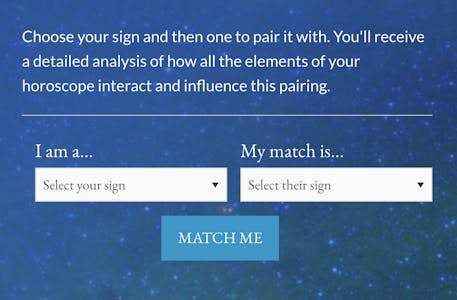 Screenshot of AstrologyZone's aries love match calculator