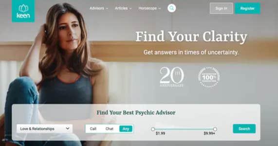 screenshot of Keen's homepage