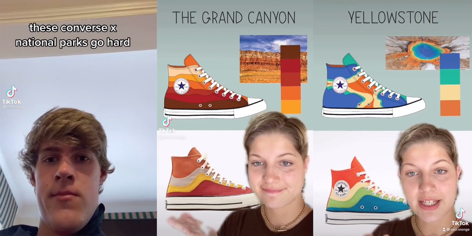 Screenshots from a TikTok showing one designers pitch to Converse and their new national parks sneaker line.