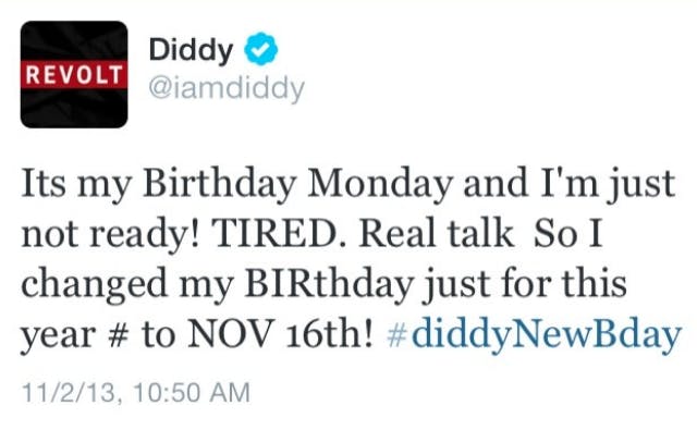 diddy's tweet about his birthday