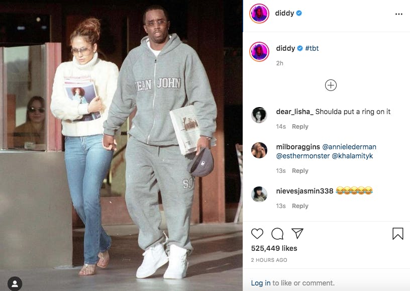 diddy and jennifer lopez throwback photo