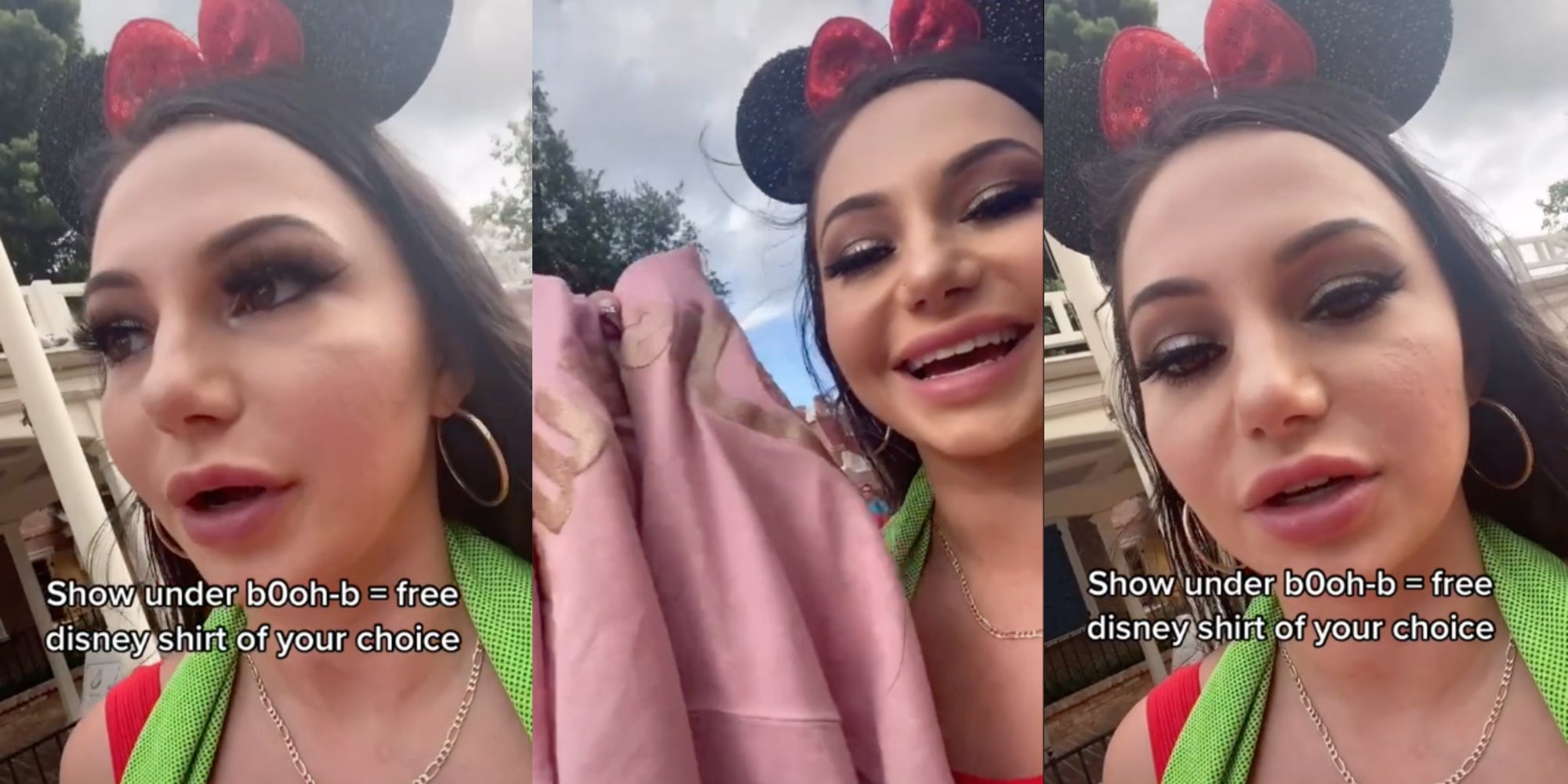 Amanda DiMeo in viral tiktok explaining how to get a free shirt at disney world