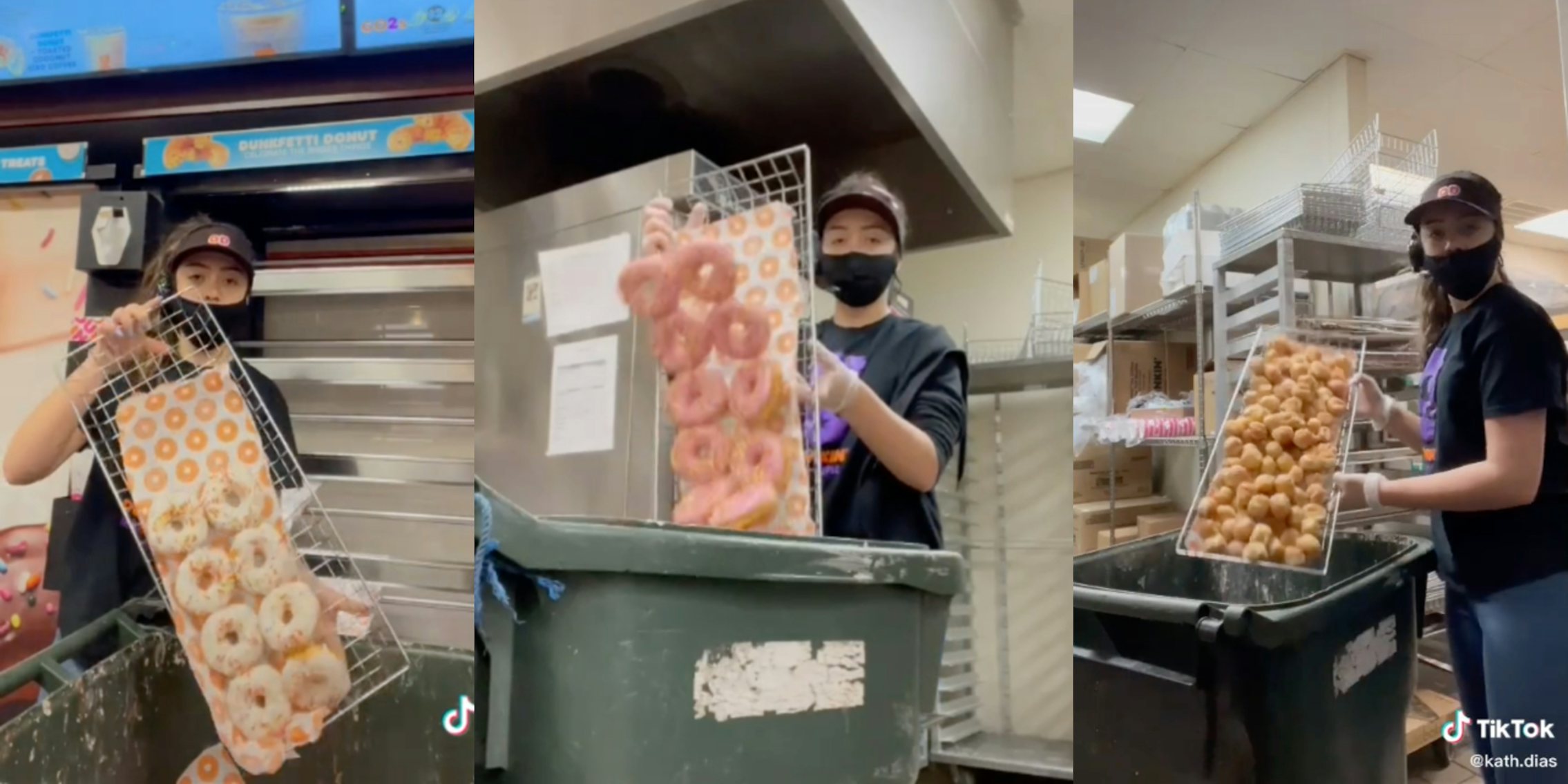 dunkin' employee throws donuts trash