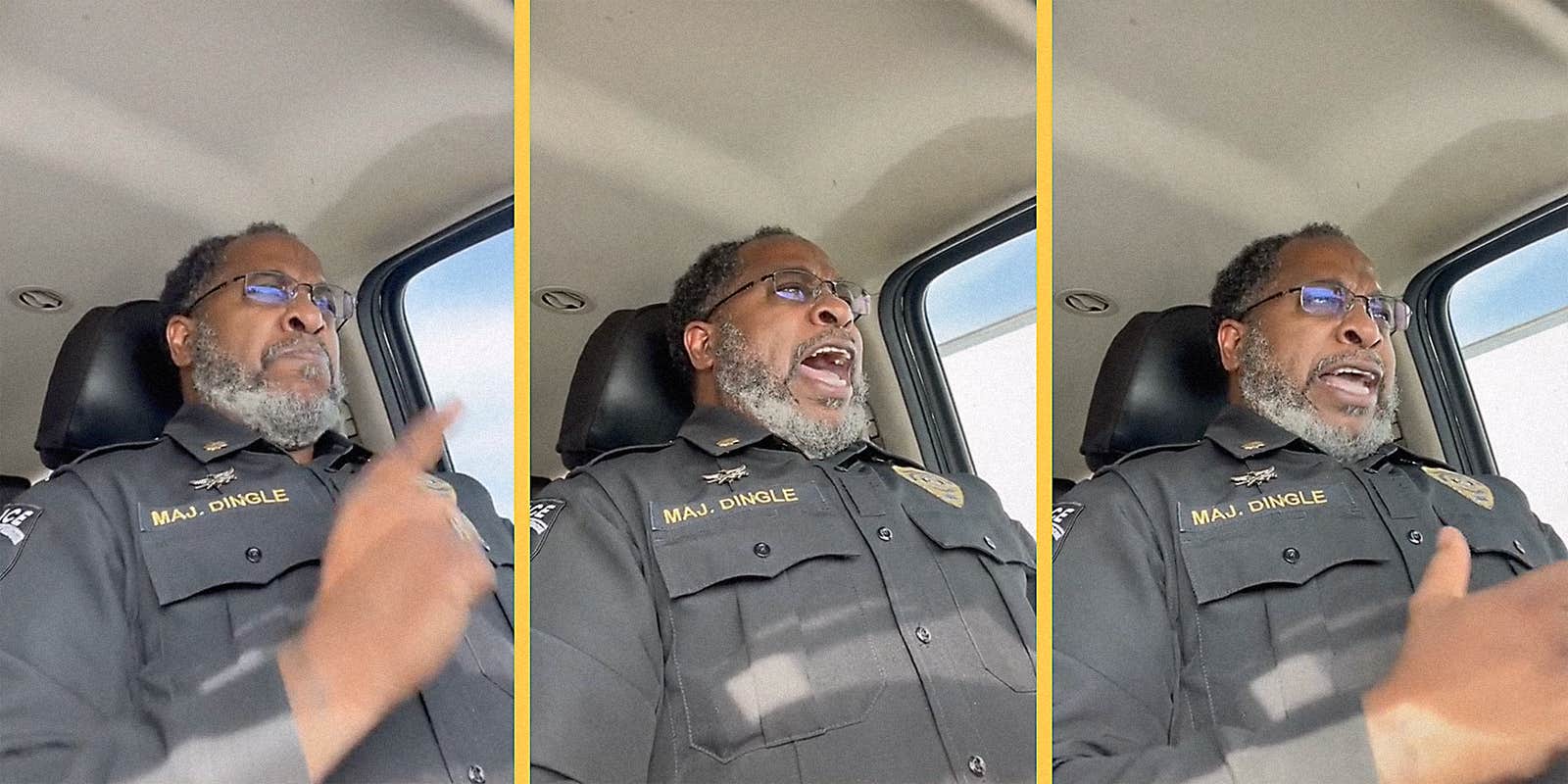 A cop ranting while driving.