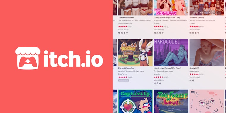 A side-by-side comparison of itch.io's logo and its NSFW games