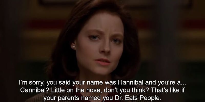 Jodie Foster in Silence of the Lambs looking at camera.