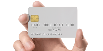 hand holding "anonymous cardholder" credit card with changing numbers. It is representing what happens with a virtual card.