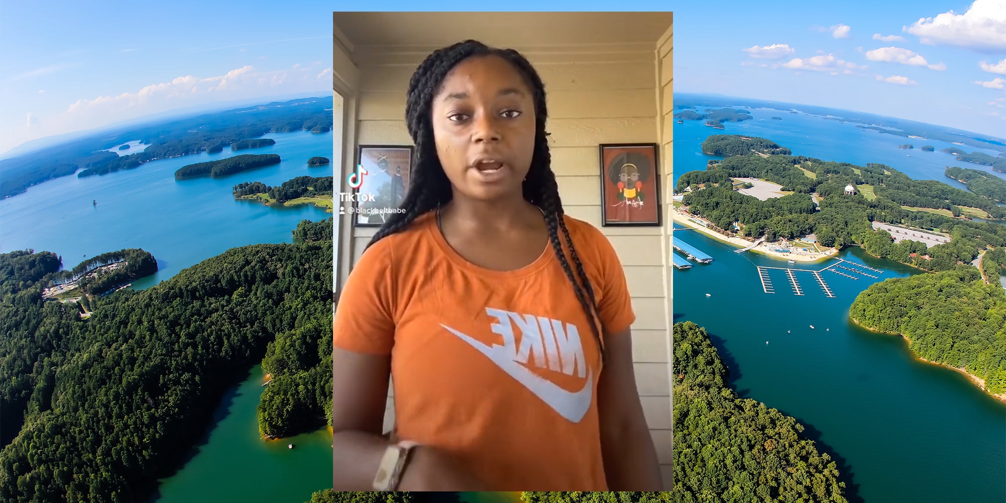 young girl over lake lanier background