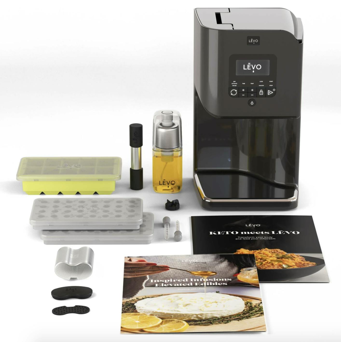 levo II weed oil infuser and cannabutter maker bundle featuring a wide array of accessories as well as two cookbooks.
