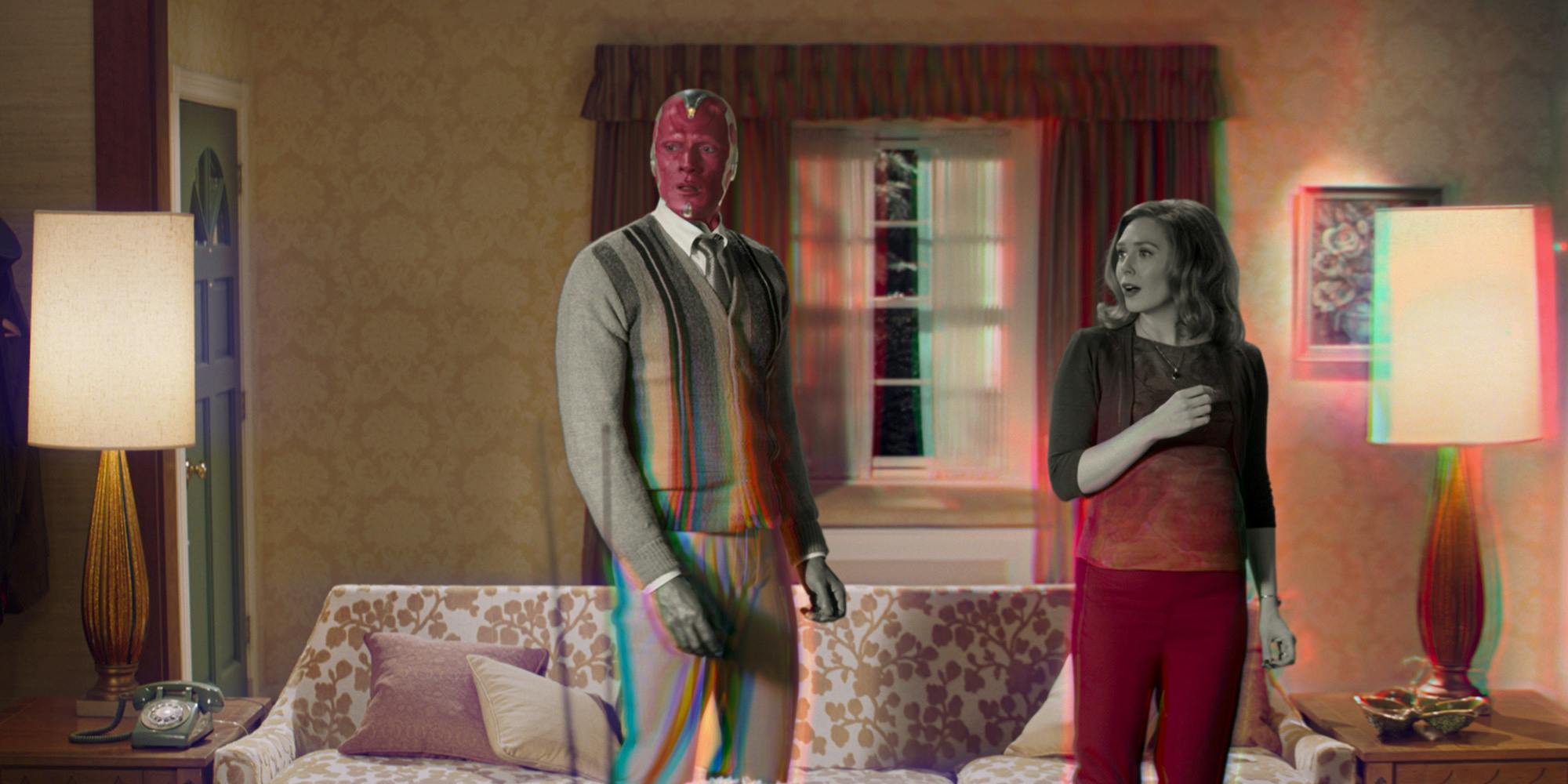 vision (left) and wanda maximoff in wandavision