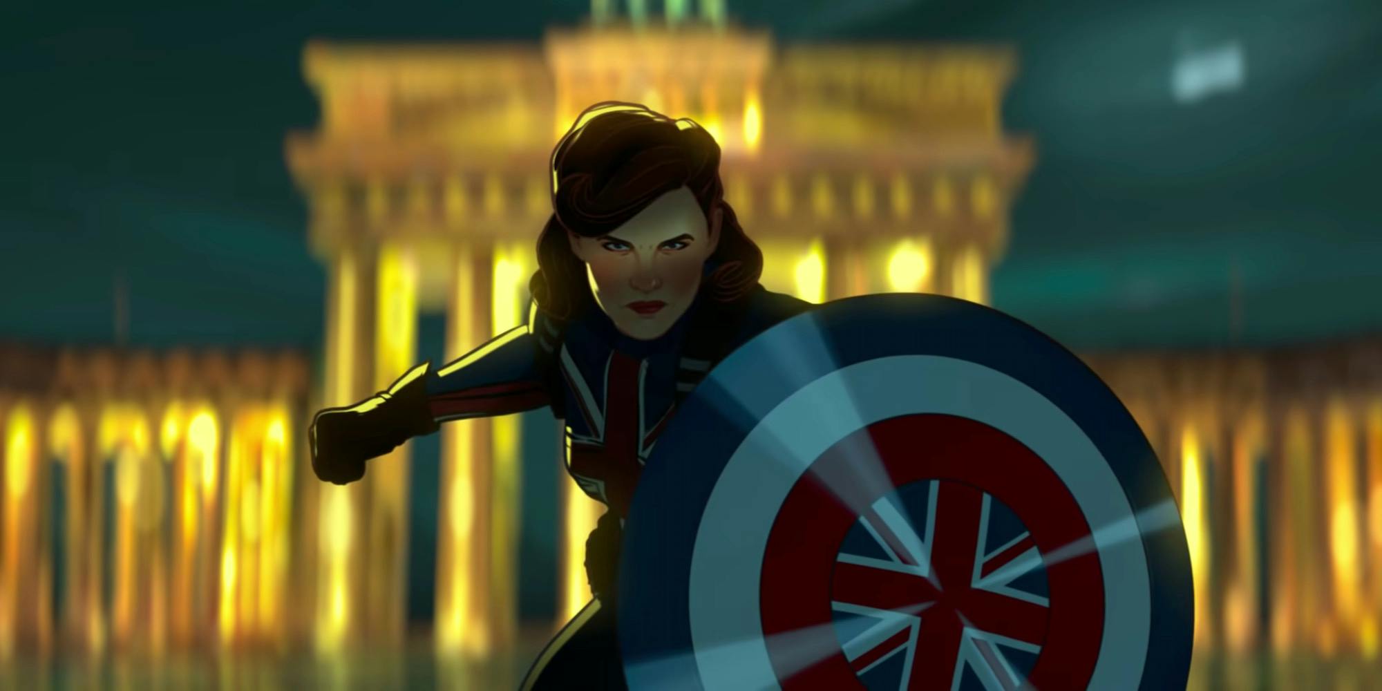 peggy carter carrying a shield
