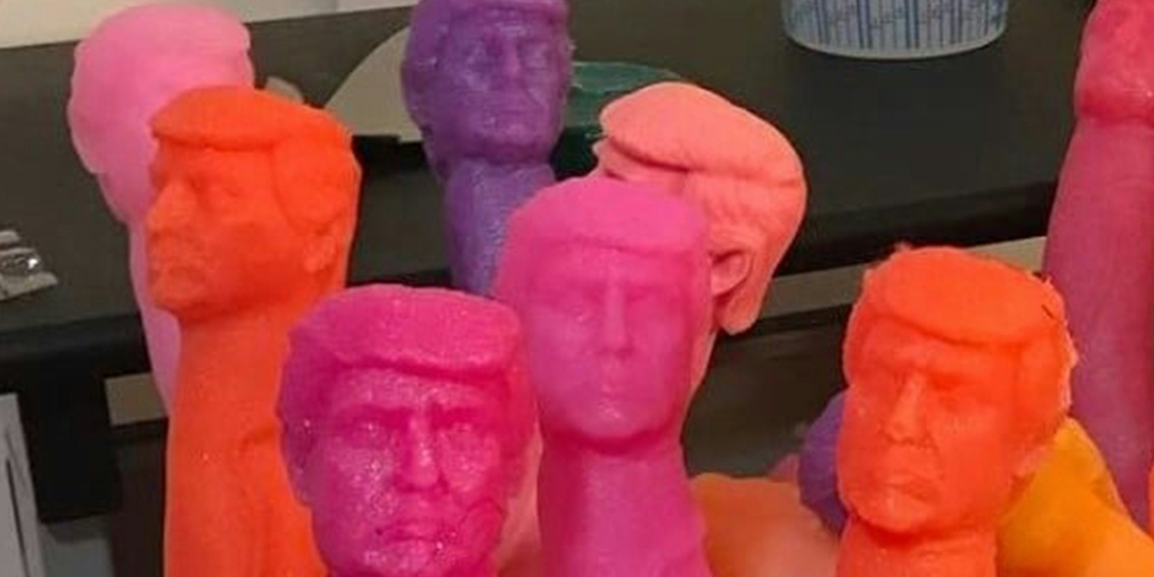 Plastic dongs with Donald Trump's head.