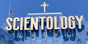 Church of Scientology sign on blue building