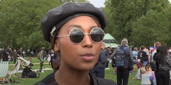 sasha johnson in beret and sunglasses