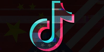 tiktok logo over chinese and american flag background