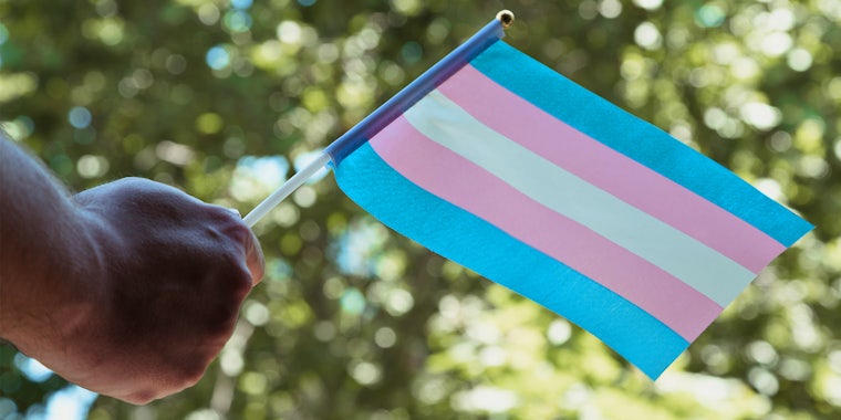 Hand with a trans small flag