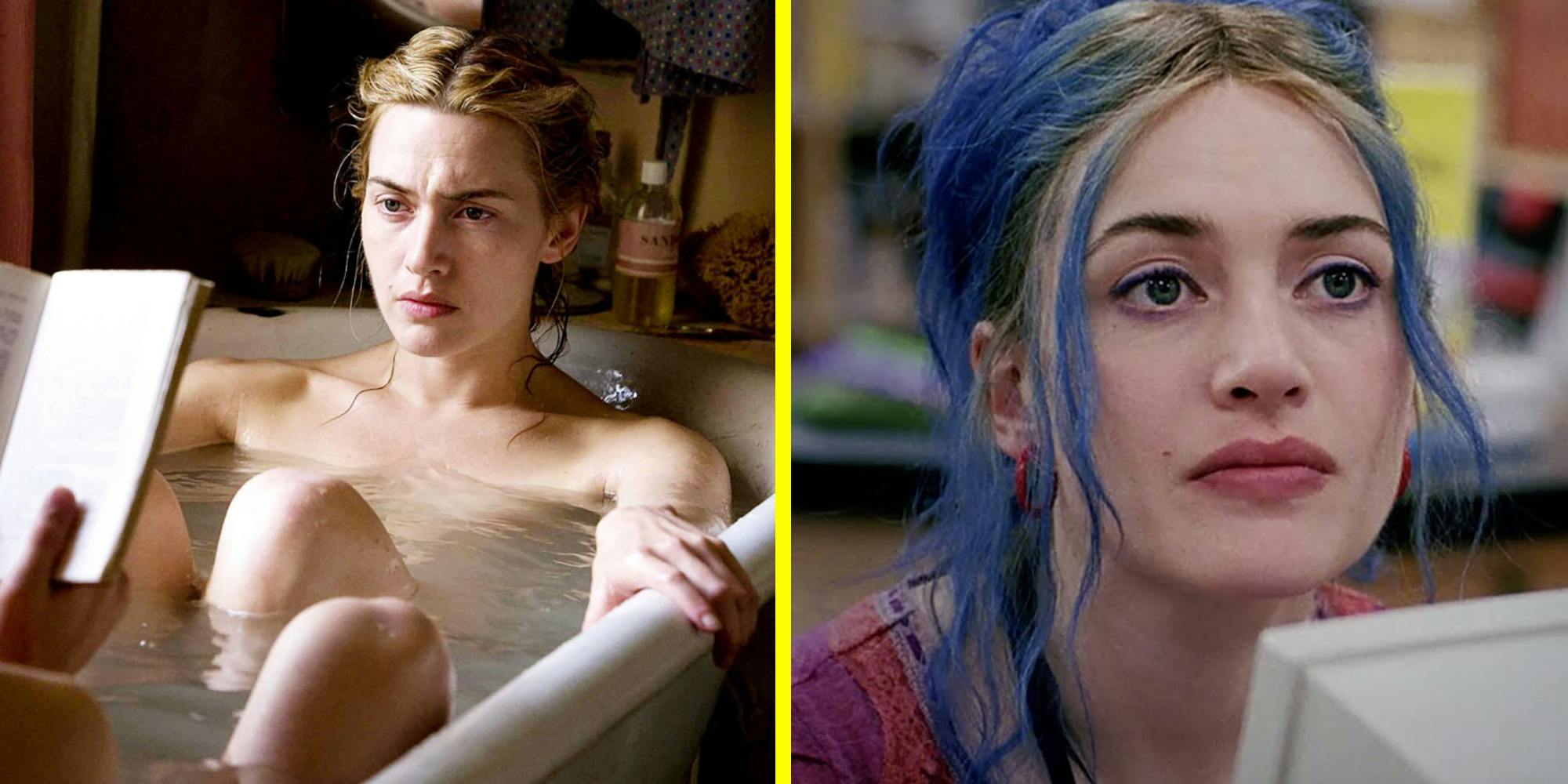 Kate Winslet in The Reader (L) and Kate Winslet in Eternal Sunshine of the Spotless Mind (R).