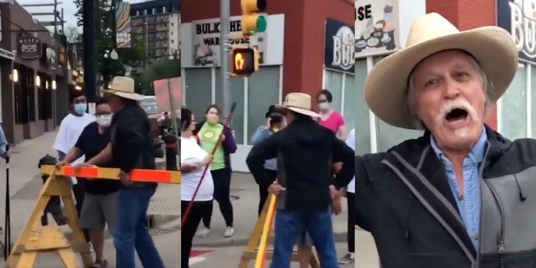 Cowboy Ken attempts to stop painting of Pride crosswalk in Canada