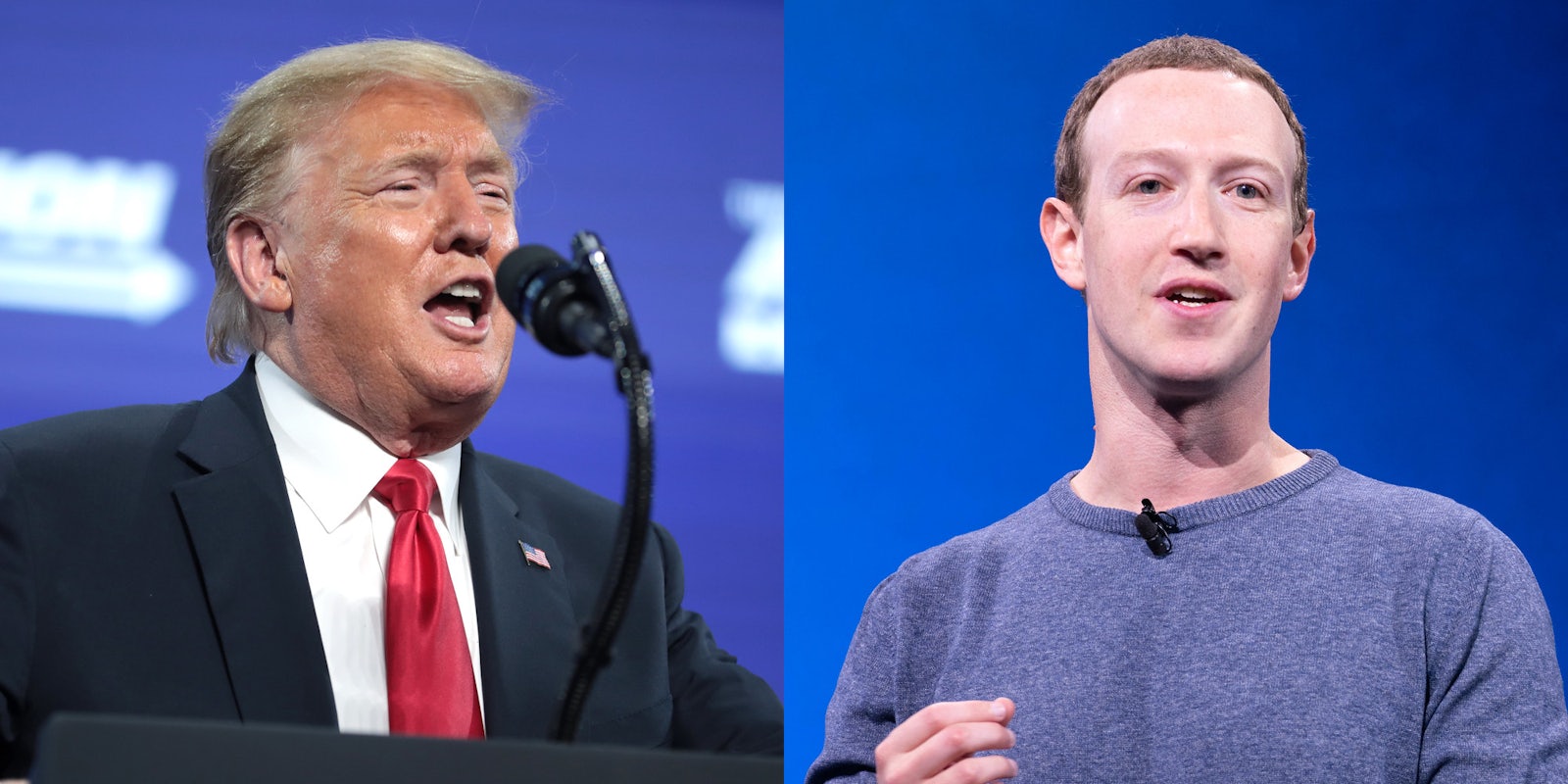 A side by side of former President Donald Trump and Facebook CEO Mark Zuckerberg.