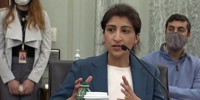 FTC Chairwoman Lina Khan testifying before Congress.