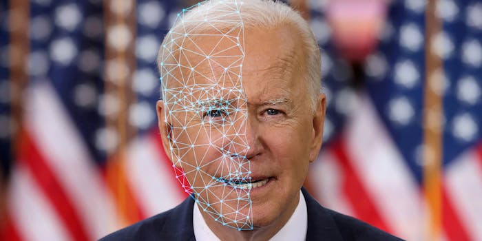 Joe Biden with facial recognition overlay