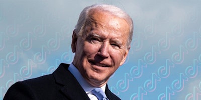Joe Biden TikTok logo pattern in background