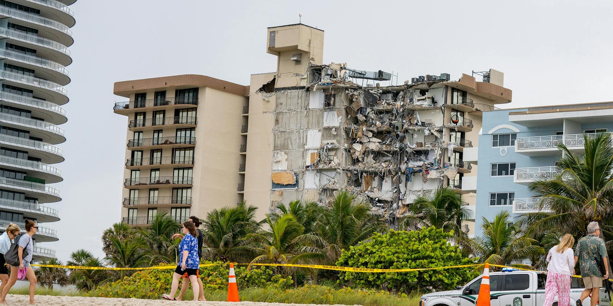 Chaplain Towers collapse from beach