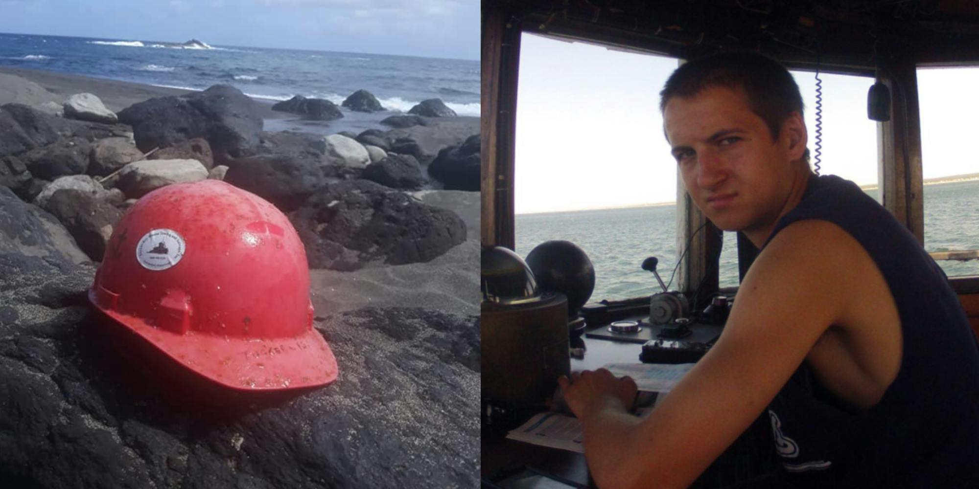 hard hat belonging to Conrad Roy Jr. (l) Conrad Roy III (r)