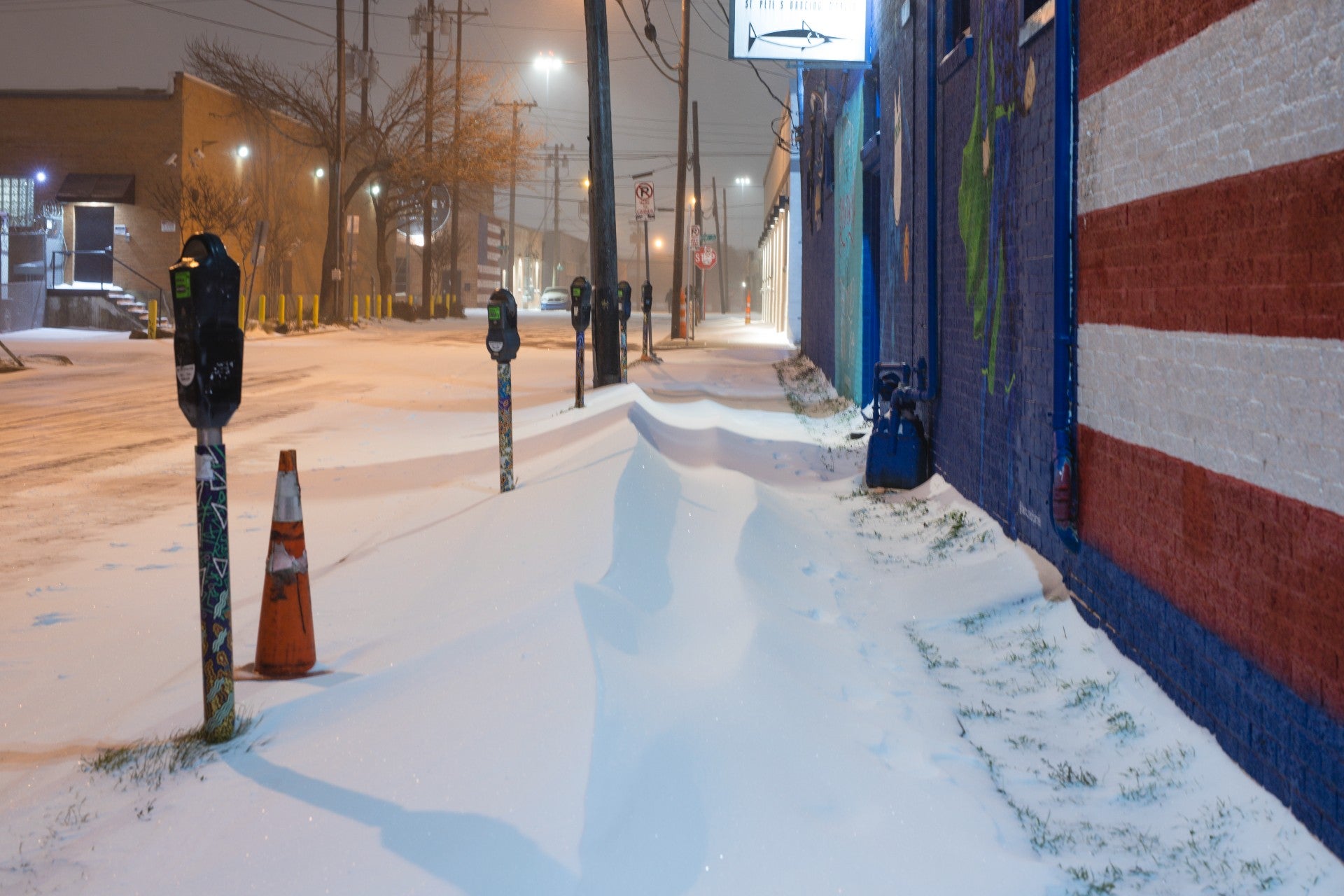 Snow on the street in Dallas, Texas