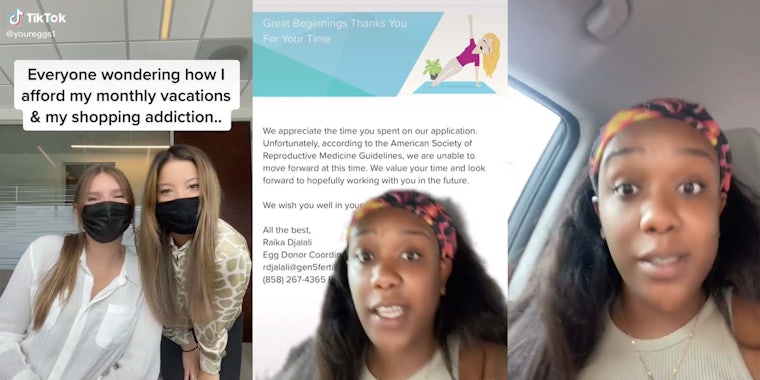 TikTok user @Slimmothyy alleges bias in egg donor applications from Your Eggs fertility company.