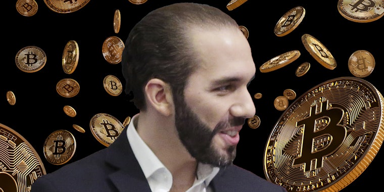 El Salvador president Nayib Bukele over Bitcoin background
