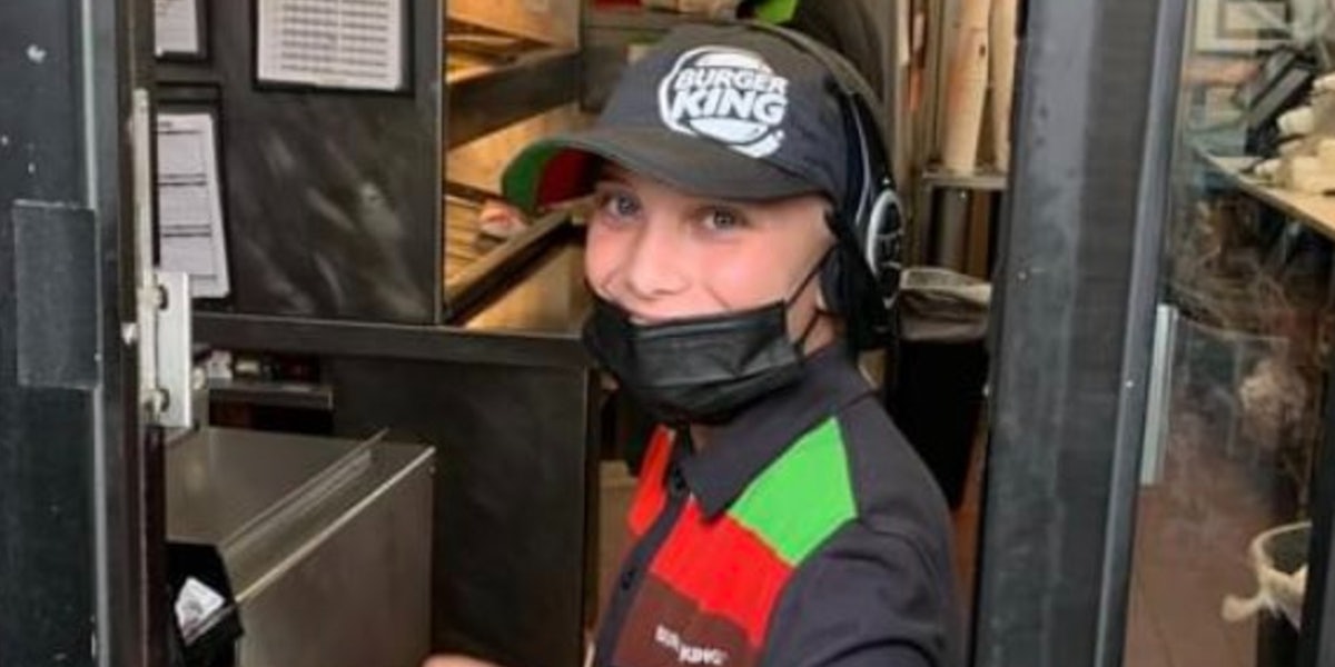 14-year-old burger king worker at drive-thru window