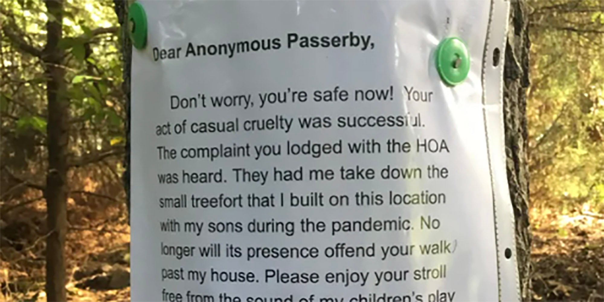 HOA Karen Forces Father to Tear Down Beloved Treehouse